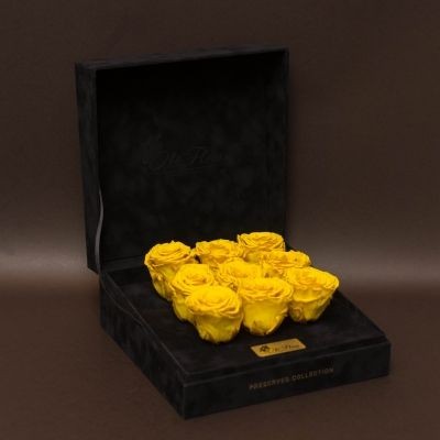 9 Trandafiri Criogenați Galbeni în Cutie de Catifea